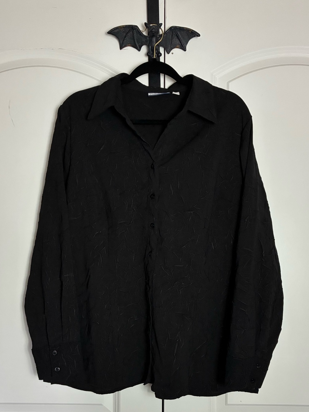 Croft & Barrow Black Stretch Shirt with Collar Textured Button Down size XL